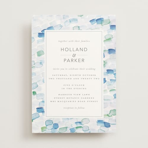 This is a ocean wedding invitations with standard by Hudson meet Rose called sea glass printing on signature in standard