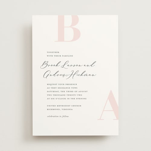 This is a blush wedding invitations with standard by Lauren Chism called lettera printing on signature in standard