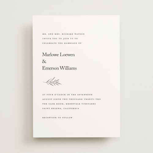 This is a classy white wedding invitations with standard by Kelly Schmidt called marlowe printing on signature in standard