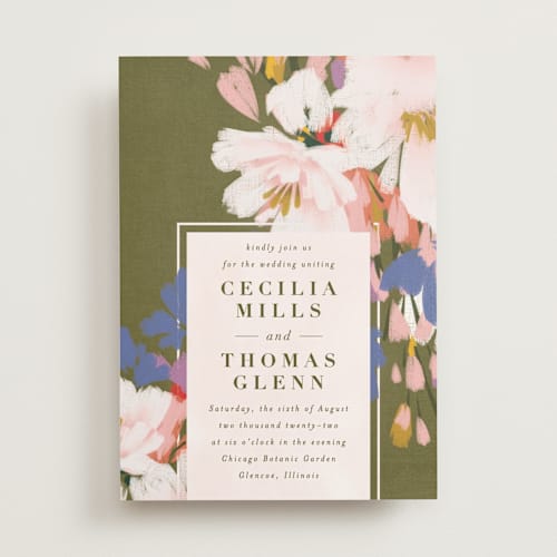 This is a olive wedding invitations with standard by Angela Marzuki called romance in spring printing on signature in standard
