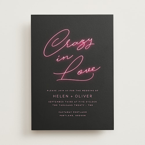 This is a hot pink wedding invitations with standard by Design Lotus called crazy in love printing on signature in standard