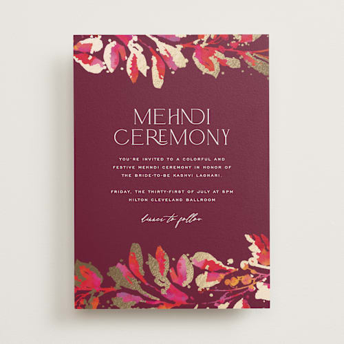 This is a sangria foil stamped wedding invitations with foil pressed by Jessica Corliss called bright abstract printing on signature in standard