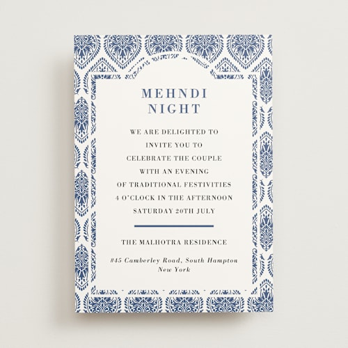 This is a azure wedding invitations with standard by Oma N. Ramkhelawan called calcutta stamp printing on signature in standard