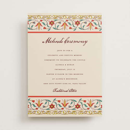 This is a ivory wedding invitations with standard by Sherley Ferreira called mughal gardens printing on signature in standard