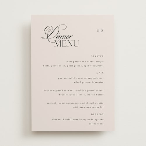 This is a ivory menu cards with standard by Melanie Kosuge called sibonie printing on signature in 5x7