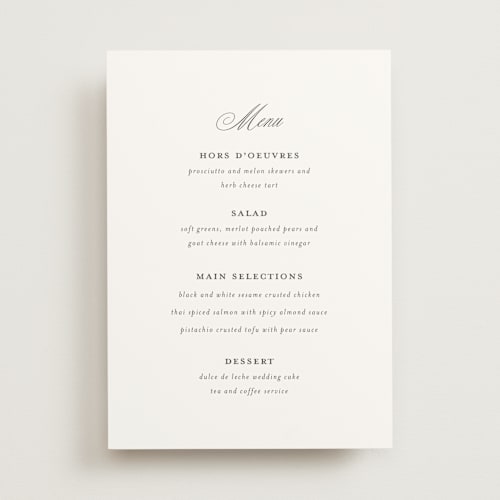 This is a classique menu cards with standard by Design Lotus called from this moment on printing on signature in 5x7