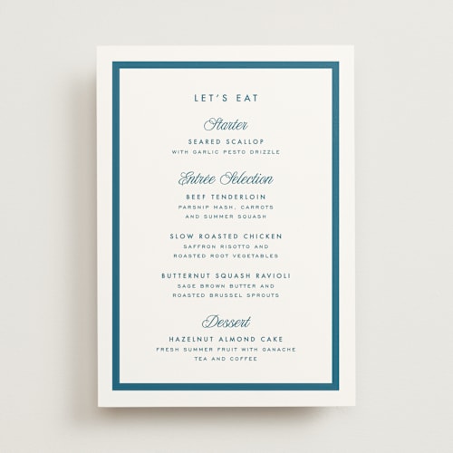 This is a ocean menu cards with standard by Kelly Schmidt called coast printing on signature in 5x7