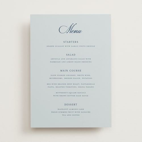 This is a sky menu cards with standard by Kelly Schmidt called landscape script printing on signature in standard