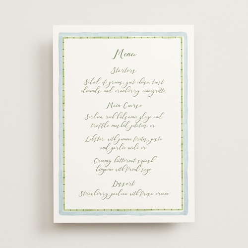 This is a celeste menu cards with standard by Pati Cascino called alento printing on signature in 5x7