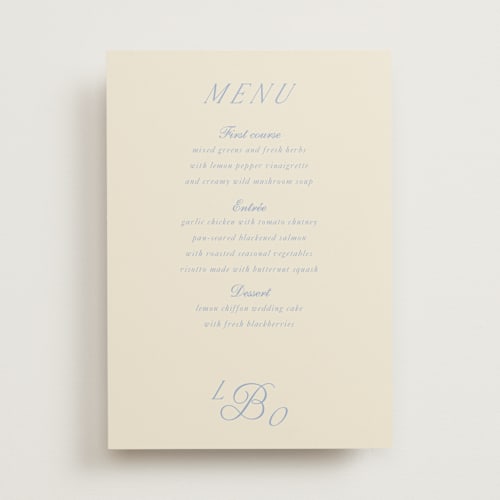 This is a ocean menu cards with standard by Baumbirdy called luxe printing on signature in 5x7