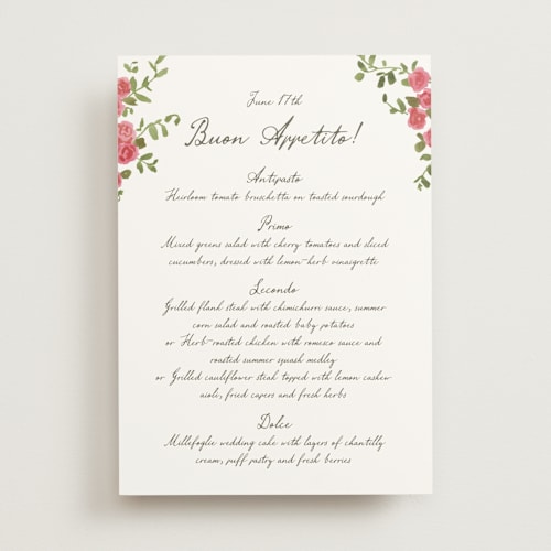 This is a azalea menu cards with standard by Everett Paper Goods called villa printing on signature in 5x7