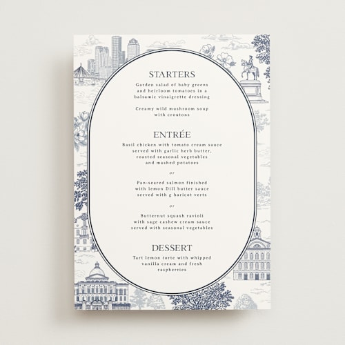 This is a marine menu cards with standard by Jenna Holcomb called boston toile printing on signature in standard