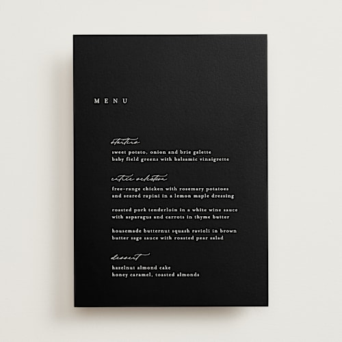 This is a midnight menu cards with standard by Kelly Schmidt called soho printing on signature in standard