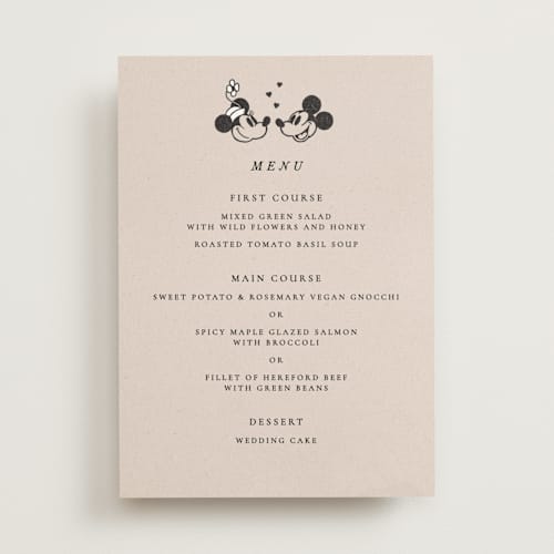 This is a retro menu cards with standard by Sumak Studio called disney's retro mickey mouse and minnie mouse printing on signature in standard