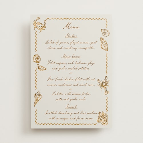 This is a sand menu cards with standard by Pati Cascino called puglia printing on signature in 5x7