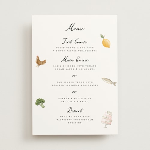 This is a pearl menu cards with standard by Petra Kern called let's eat printing on signature in standard