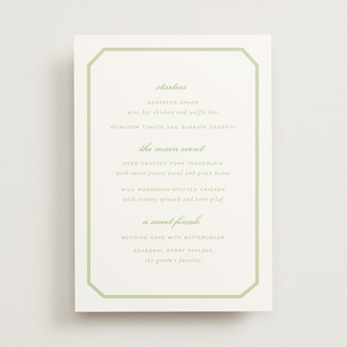 This is a mint menu cards with standard by Sara Hicks Malone called montgomery printing on signature in standard