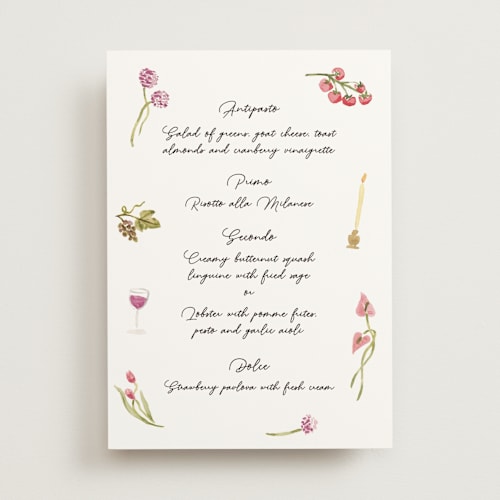 This is a deep blush menu cards with standard by Pati Cascino called barolo printing on signature in standard