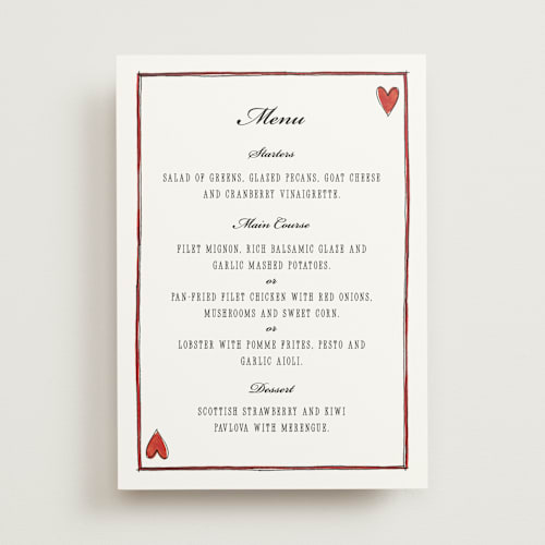 This is a lily menu cards with standard by Pati Cascino called two hearts printing on signature in standard