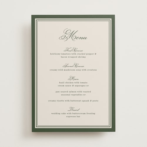 This is a evergreen menu cards with standard by Kelly Watkins called emerson printing on signature in standard