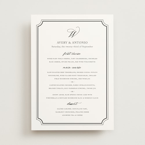 This is a onyx menu cards with standard by Jennifer Postorino called avery printing on signature in 5x7