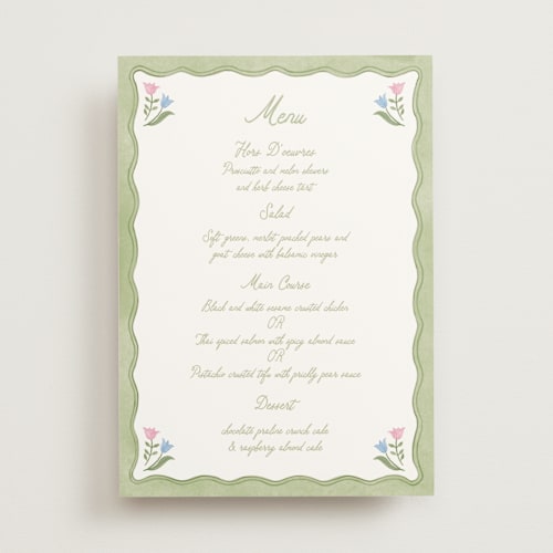 This is a garden menu cards with standard by Creo Study called folk garden printing on signature in standard
