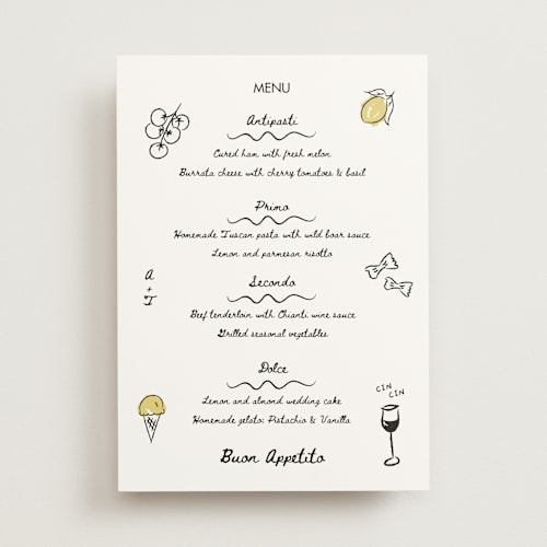 This is a nero menu cards with standard by Helena Vitto called amore mio printing on signature in standard