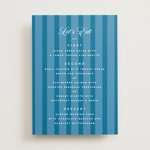 This is a cerulean menu cards with standard by Kristie Kern called the emma printing on signature in standard