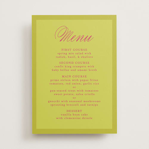 This is a flamingo menu cards with standard by Morgan Kendall called maximalist poppies printing on signature in standard