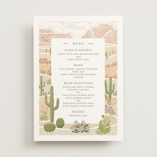 This is a red rock menu cards with standard by Paper Sun Studio called westward printing on signature in standard