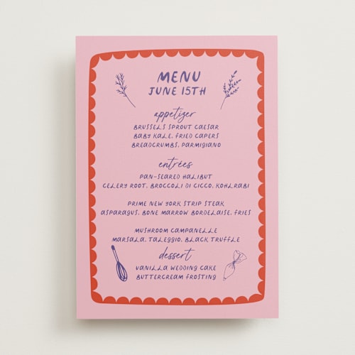This is a lavender menu cards with standard by Wonderland called funky bash printing on signature in standard