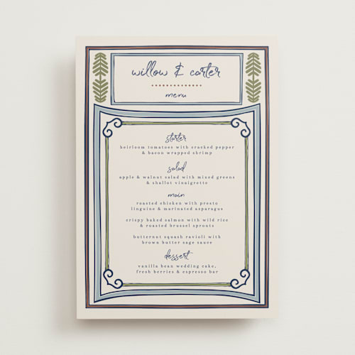 This is a neptune menu cards with standard by Kelly Watkins called vase printing on signature in standard