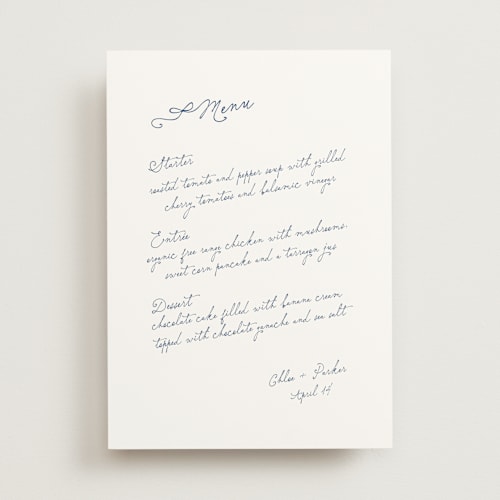 This is a sapphire menu cards with standard by Simona Camp called perfectly noted printing on signature in standard
