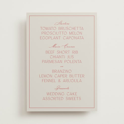 This is a crimson menu cards with standard by flvx studio called typa printing on signature in standard