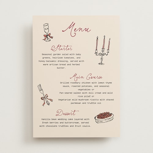This is a linen menu cards with standard by Cass Loh called a joyful table printing on signature in standard