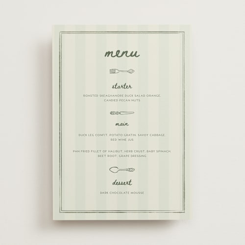 This is a seafoam menu cards with standard by Vera Lim called whimsy.. printing on signature in standard