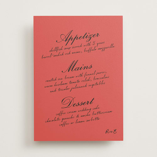 This is a flame menu cards with standard by chocomocacino called taralucci printing on signature in standard