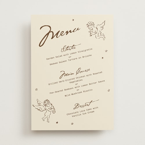 This is a linen menu cards with standard by Cass Loh called the cupid’s touch printing on signature in standard