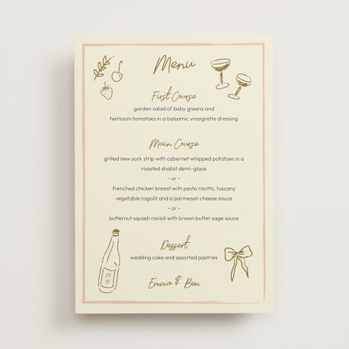 This is a butterscotch menu cards with standard by Helena Vitto called handwritten letter printing on signature in 5x7