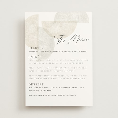 This is a stone menu cards with standard by Jackie Crawford called camille printing on signature in standard