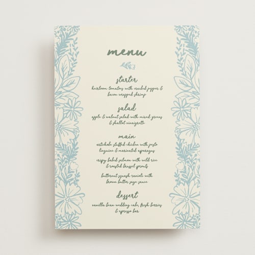 This is a waterfall menu cards with standard by Kelly Watkins called bloom printing on signature in standard