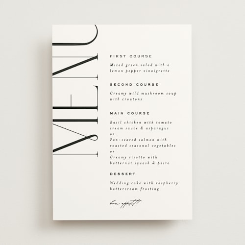 This is a lily menu cards with standard by Owl and Toad called numerical printing on signature in standard