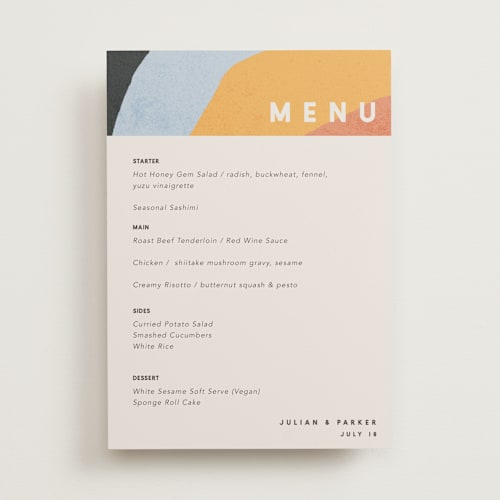 This is a sunset menu cards with standard by Robin Ott called canyon wall printing on signature in standard