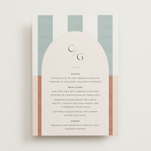 This is a almond menu cards with standard by Blustery August called trois printing on signature in standard