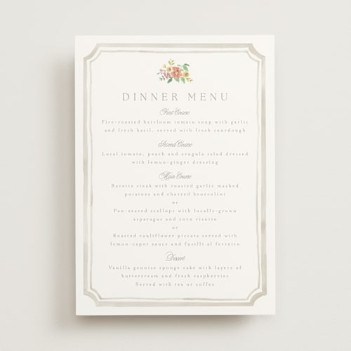 This is a hibiscus menu cards with standard by Everett Paper Goods called chelsea printing on signature in 5x7