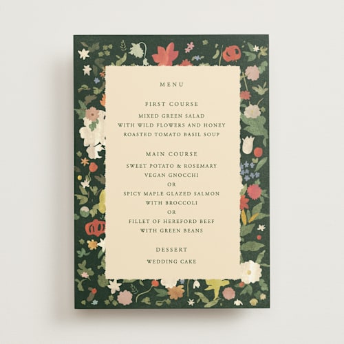 This is a garden menu cards with standard by Sumak Studio called all the flowers of the world printing on signature in 5x7