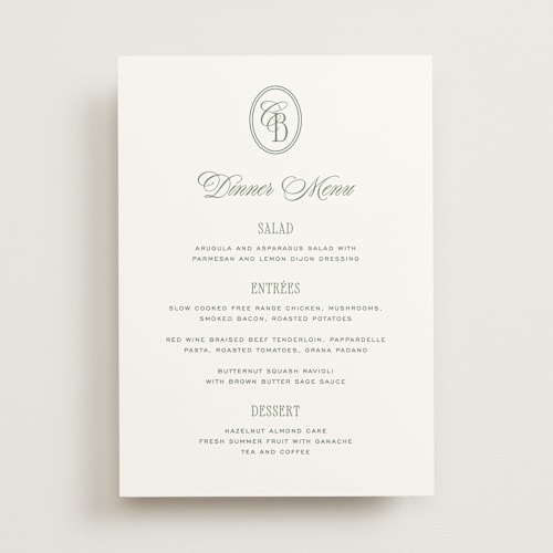 This is a moss menu cards with standard by Kelly Schmidt called woods printing on signature in standard