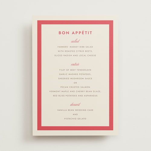 This is a berry menu cards with standard by Megan Davis called montauk printing on signature in 5x7