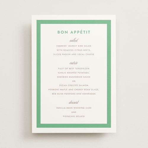 This is a clover menu cards with standard by Megan Davis called montauk printing on signature in 5x7