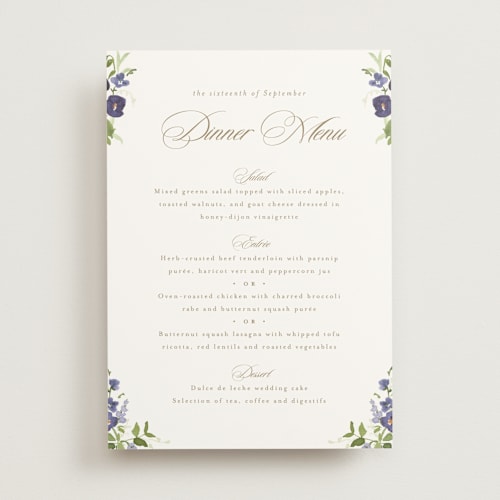 This is a iris menu cards with standard by Everett Paper Goods called wildflower trellis printing on signature in 5x7